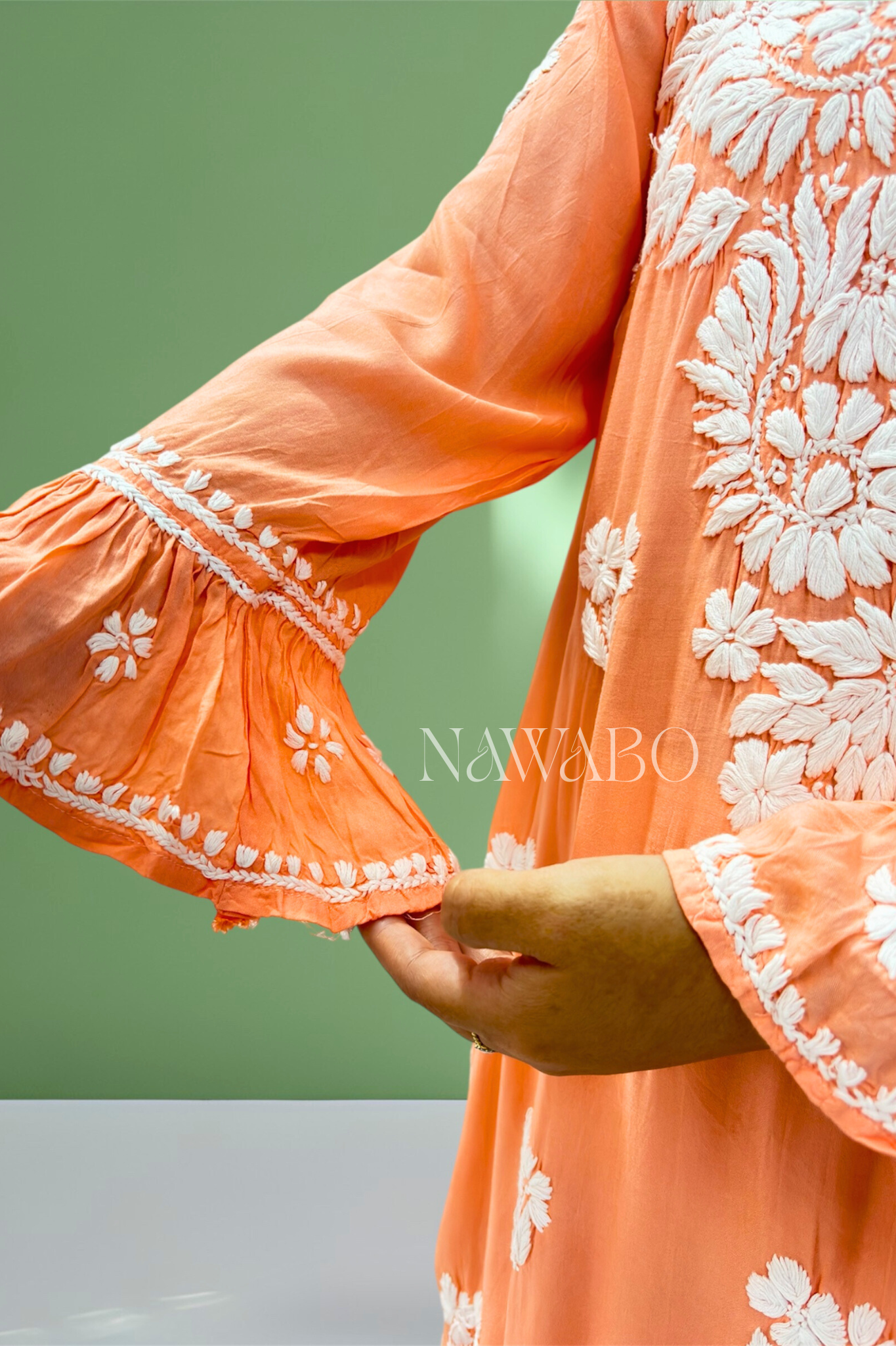 Chikankari Sunset Peach Kurta Modal