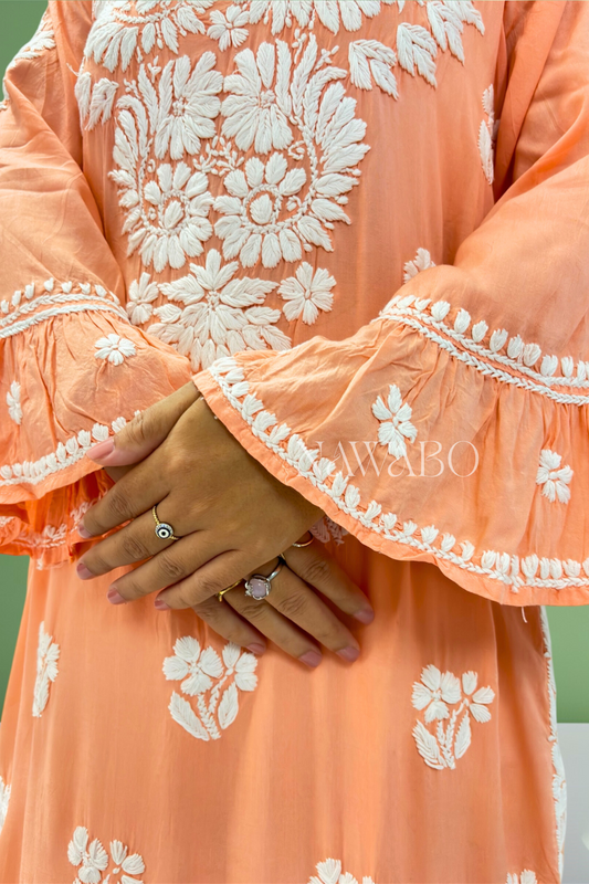 Chikankari Sunset Peach Kurta Modal