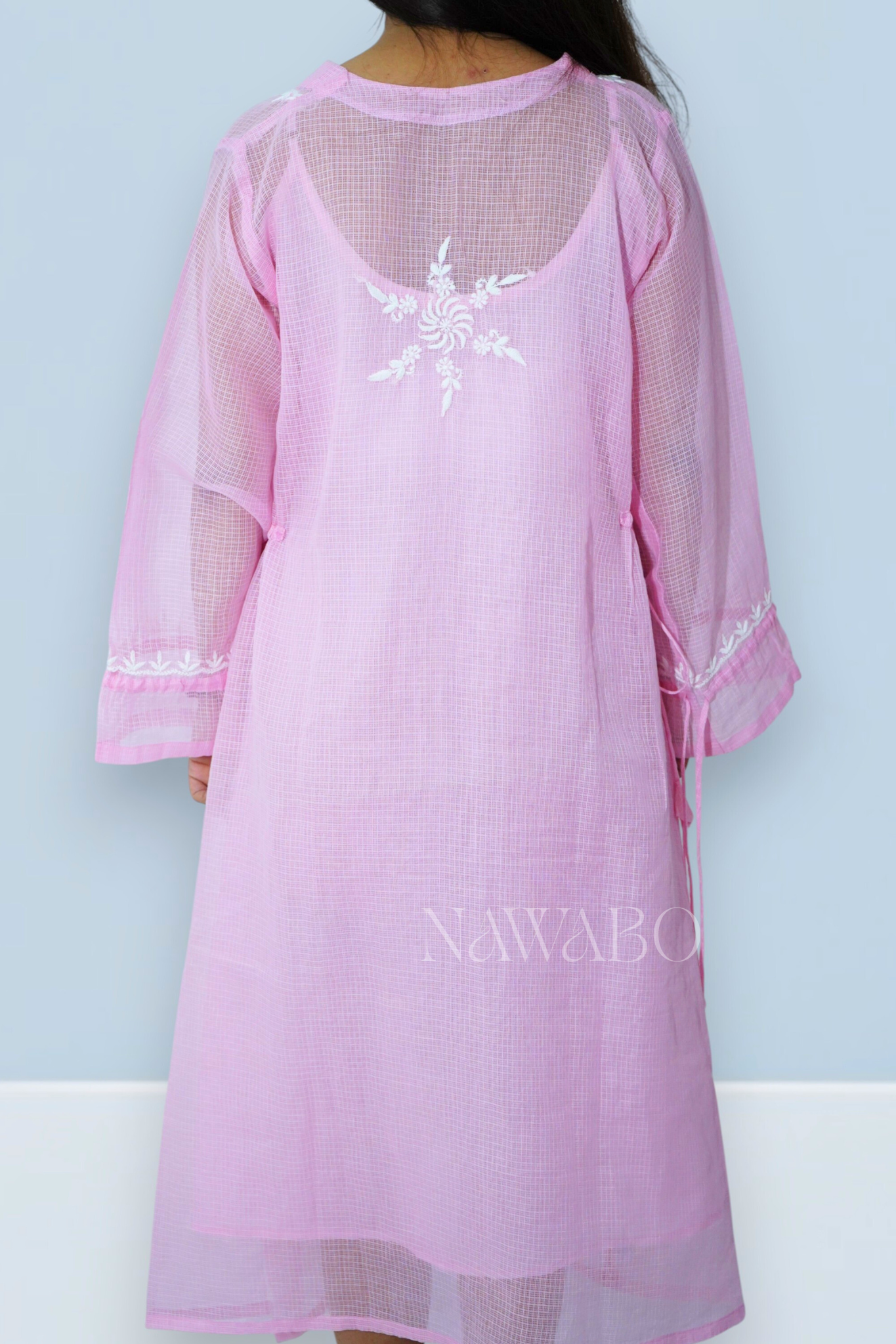 Chikankari Rosé Cloud Long Kurta Dress with Slip