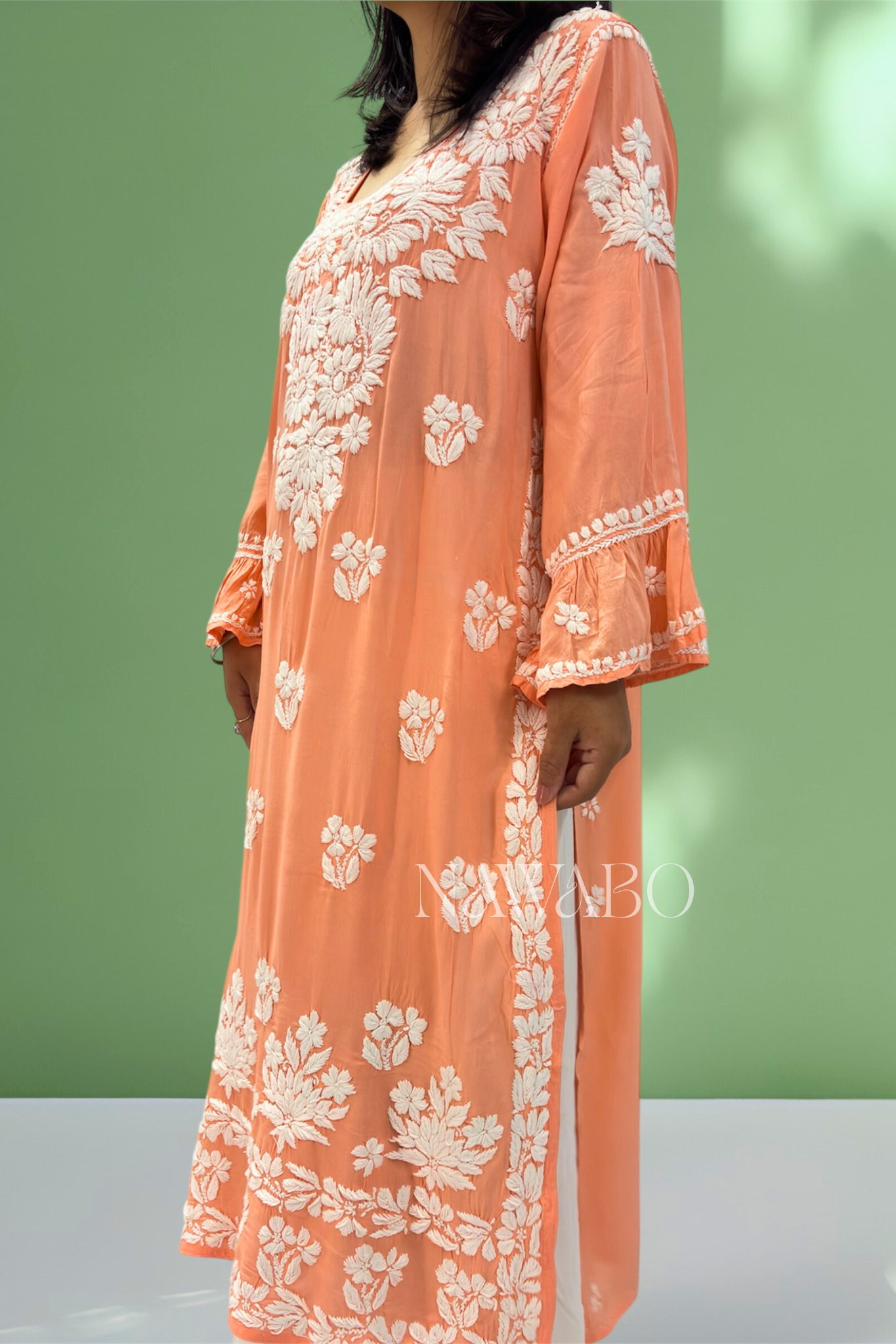 Chikankari Sunset Peach Kurta Modal
