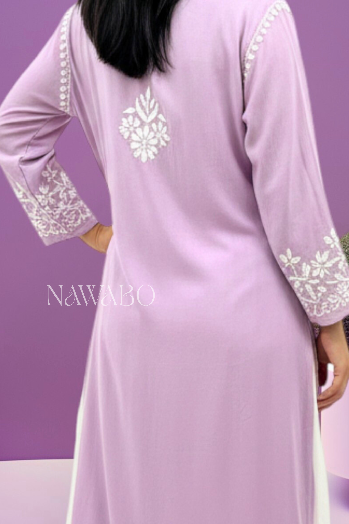 Chikankari Mouve Lace Long Kurta