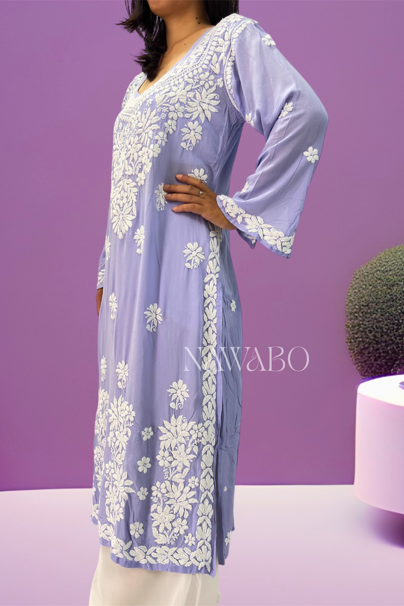Chikankari Misty Blue Kurta Modal