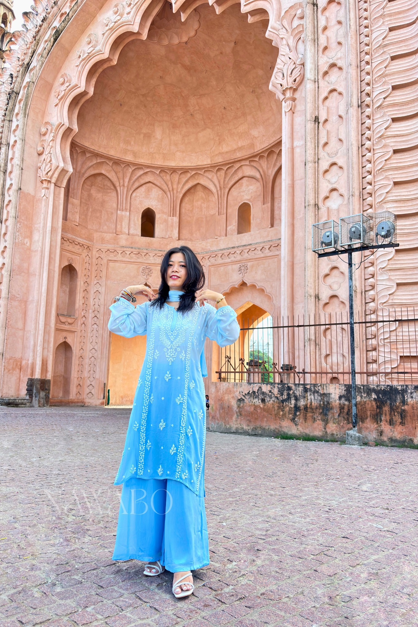 Chikankari Blue Ombre Kurta Set with Dupatta