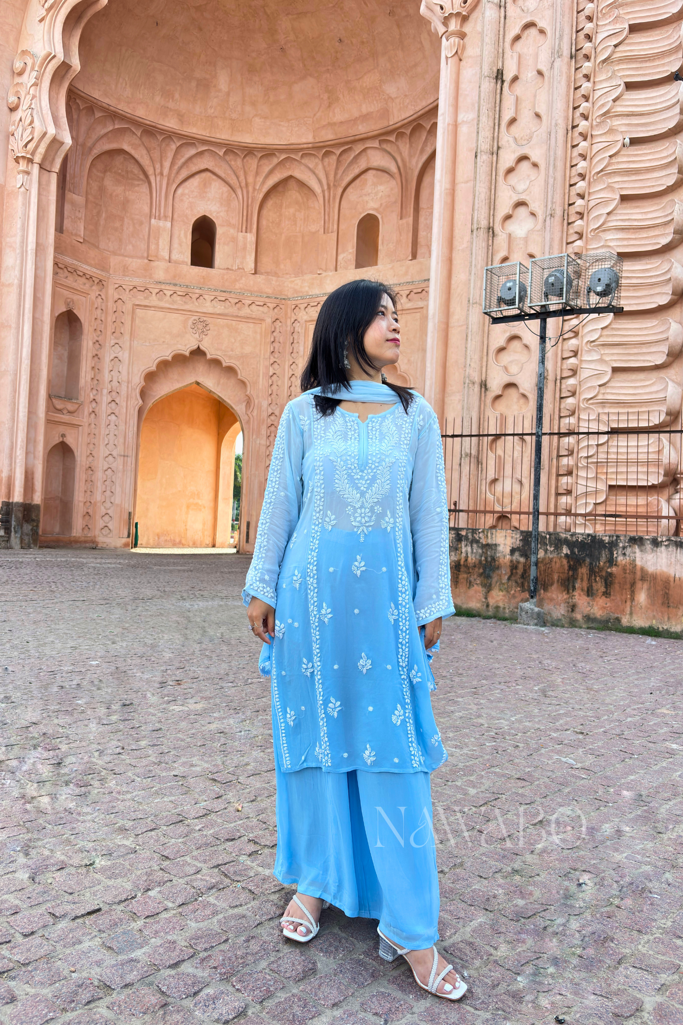 Chikankari Blue Ombre Kurta Set with Dupatta