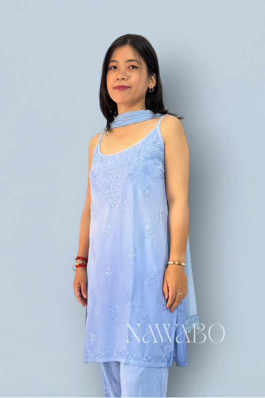 Chikankari Blue Haze Ombre Kurta Set