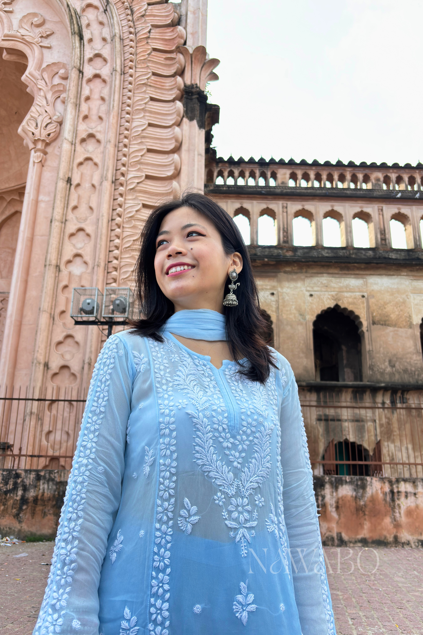 Chikankari Blue Ombre Kurta Set with Dupatta