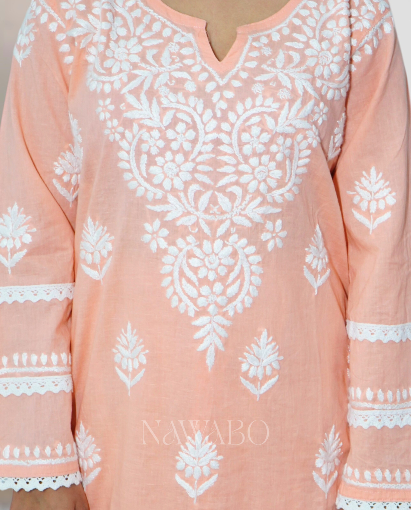 Chikankari Peach Kurta Set Cotton