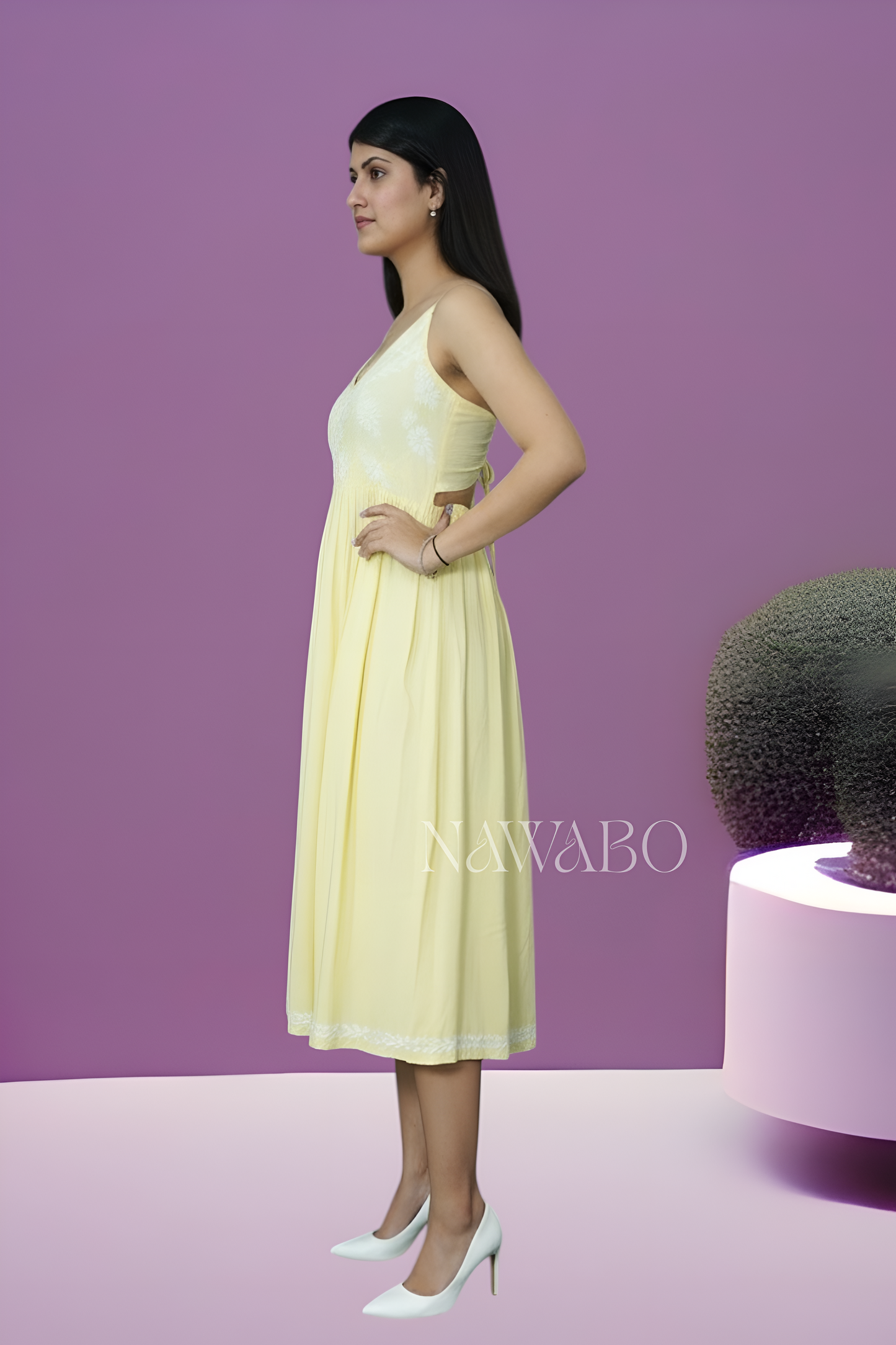 Chikankari Blush Lime Strappy Dress