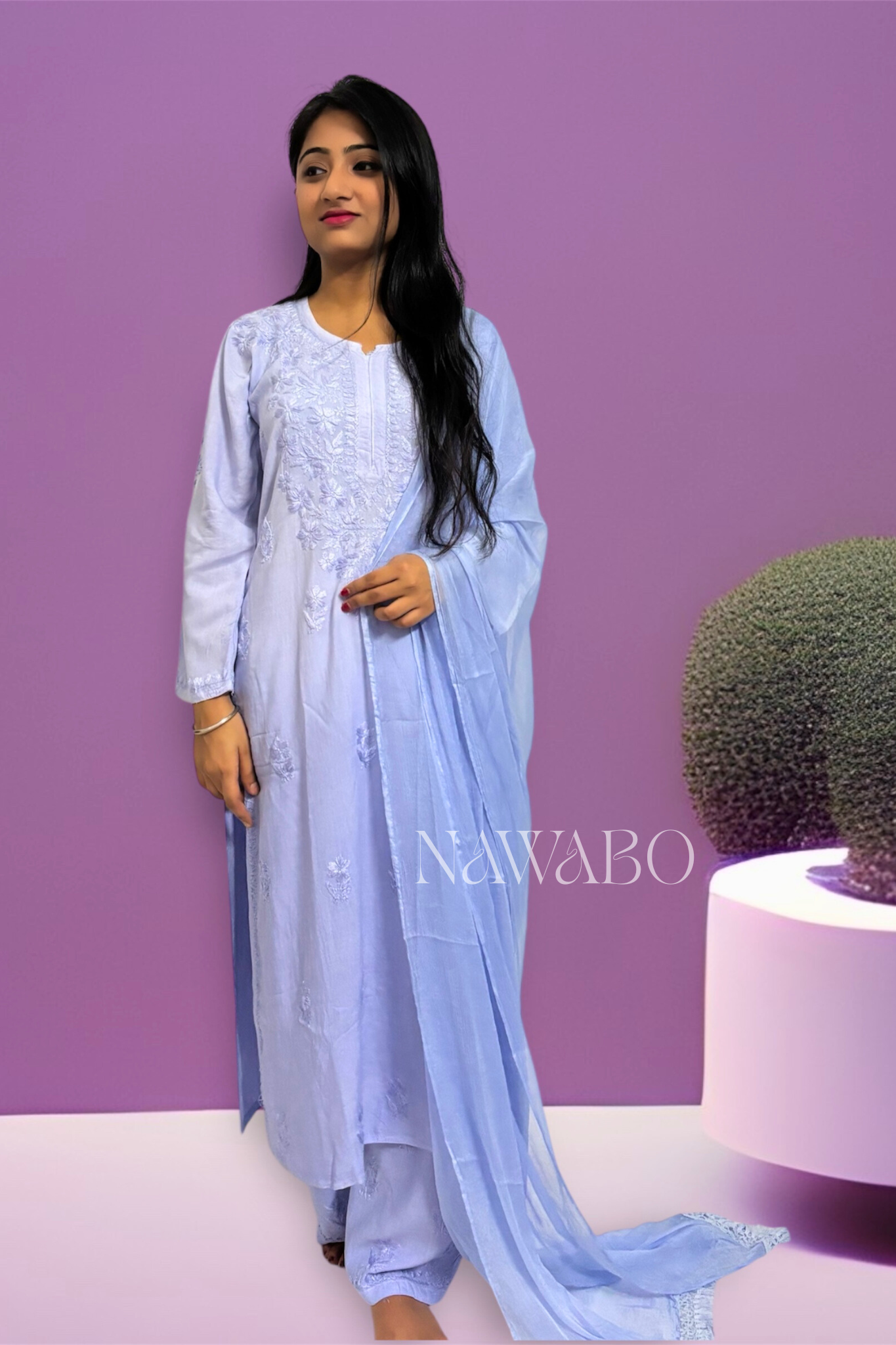 Chikankari Shaded Blue Kurta Set with Dupatta