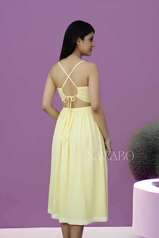 Chikankari Blush Lime Strappy Dress