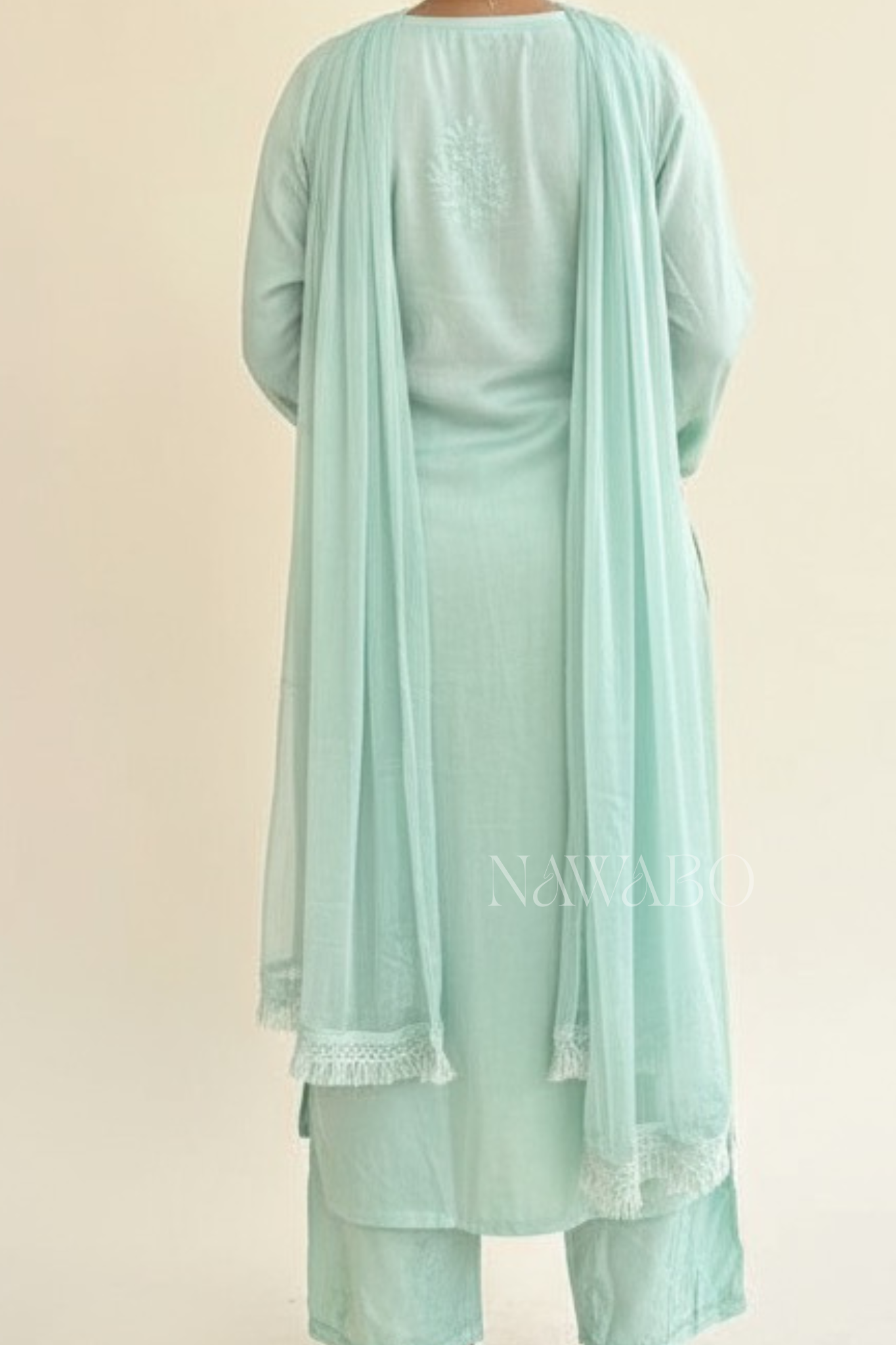 Chikankari Celestial Mint Shaded Kurta Set with Dupatta