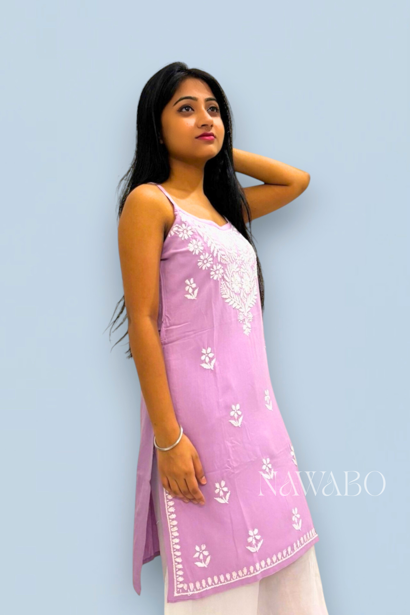 Chikankari Strappy Short Kurta Dusty Mouve