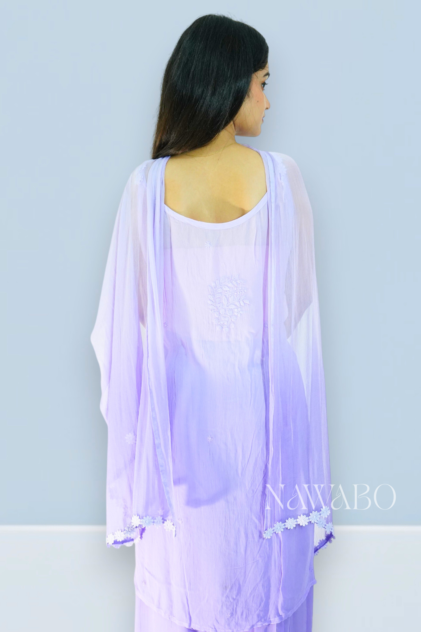 Chikankari Mouve Ombre Strappy Kurta Set with Dupatta