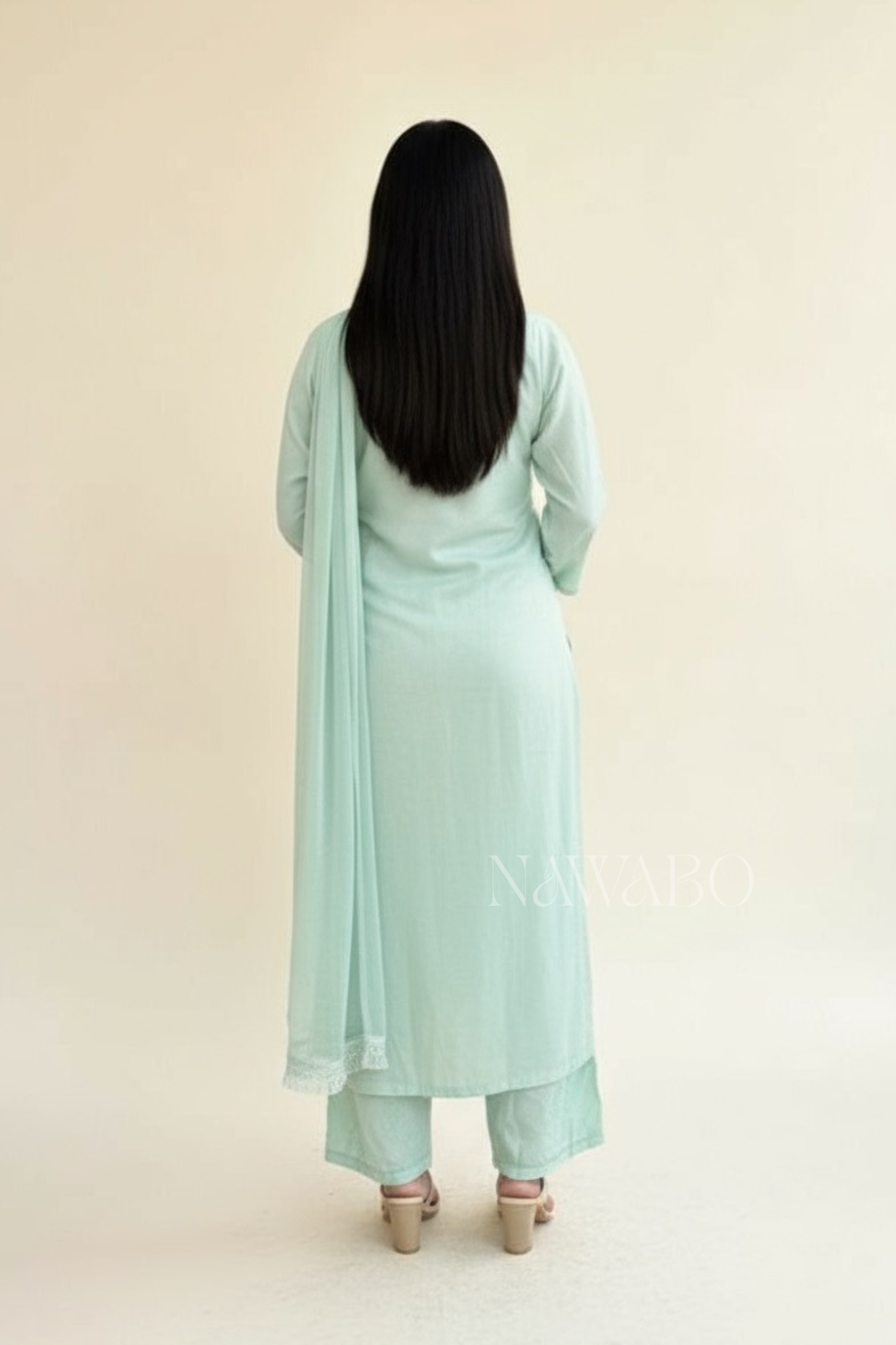 Chikankari Celestial Mint Shaded Kurta Set with Dupatta