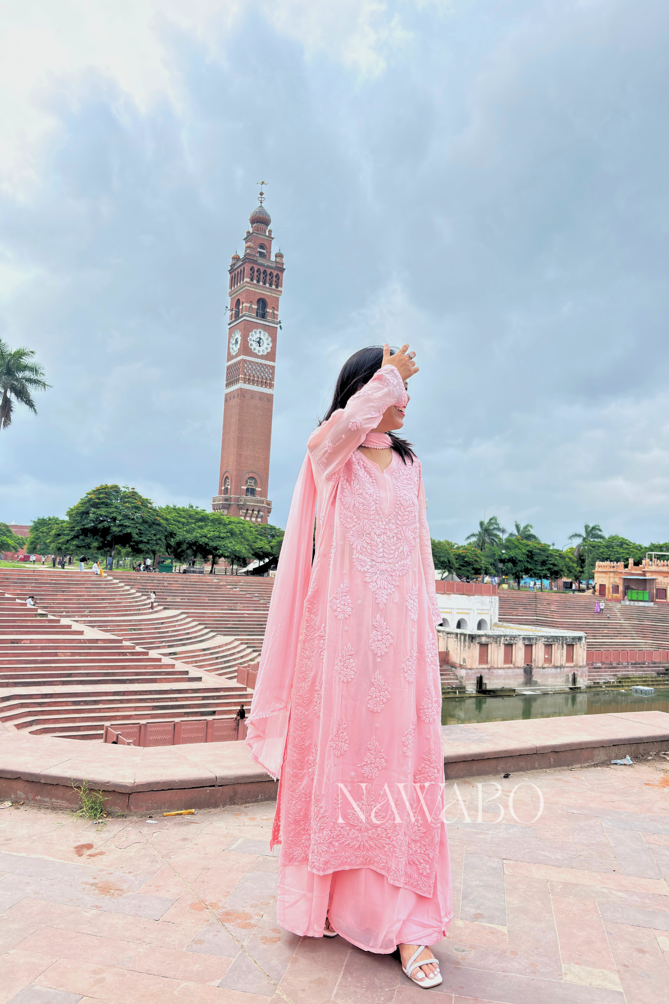 Chikankari Peach Ombre Kurta Set with Dupatta