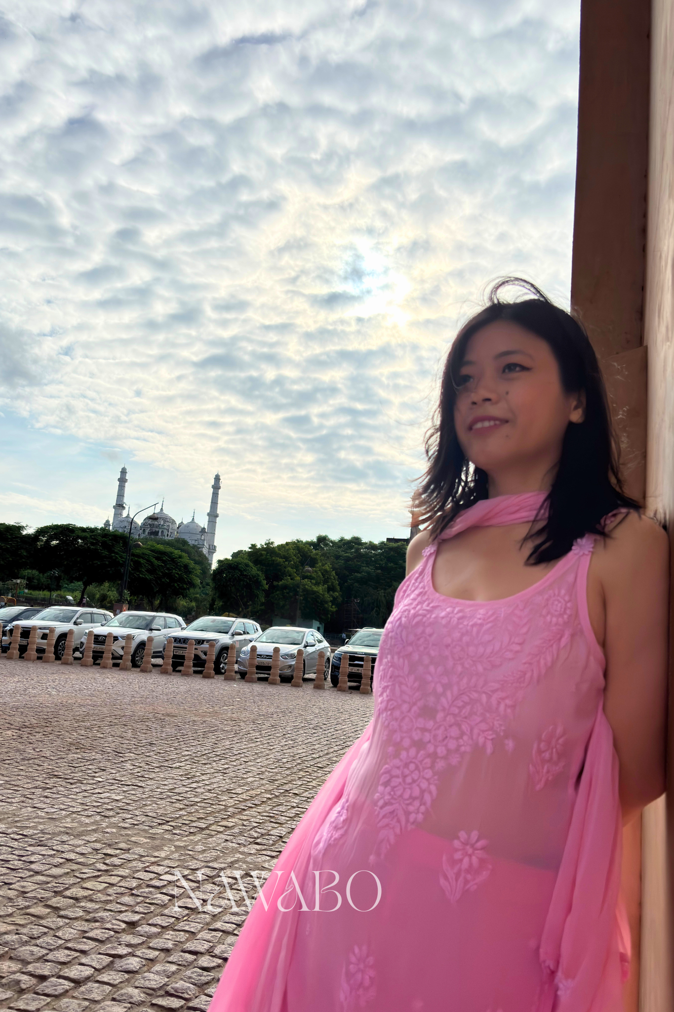Chikankari Pink Ombre Strap Kurta Set with Dupatta
