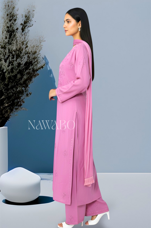 Chikankari Orchid Dusk Kurta Set with Dupatta