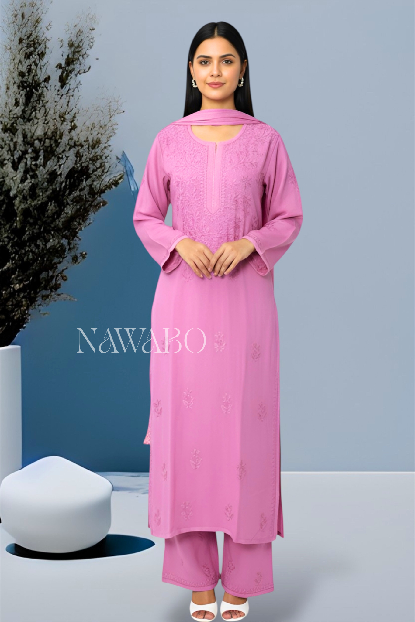 Chikankari Orchid Dusk Kurta Set with Dupatta