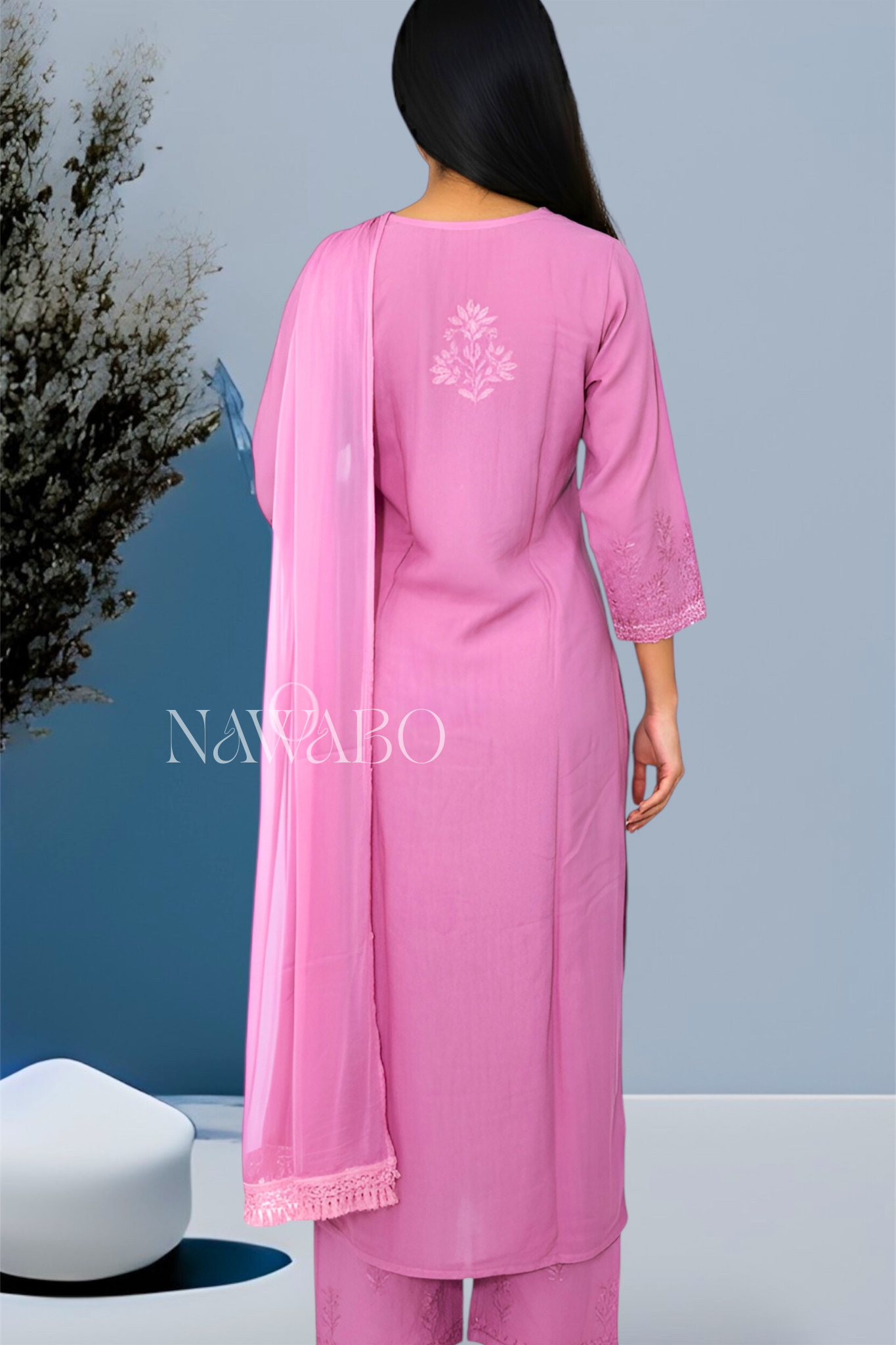 Chikankari Orchid Dusk Kurta Set with Dupatta