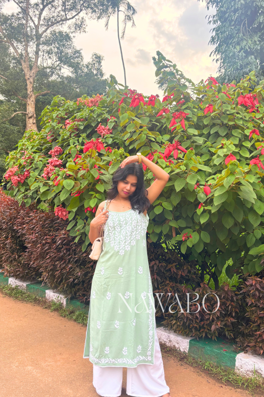 Chikankari Strappy Long Kurta Pista Green