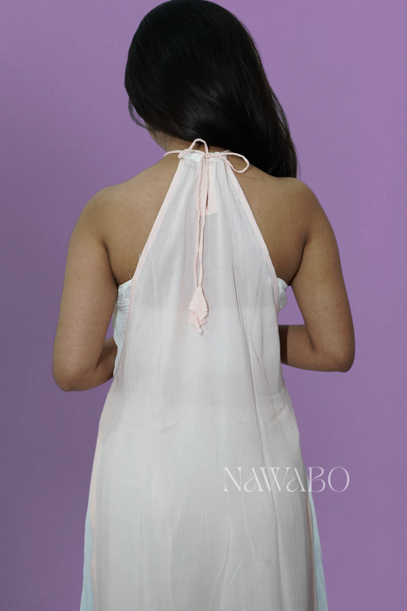 Chikankari Peach Halter Neck kurta with Back Dori