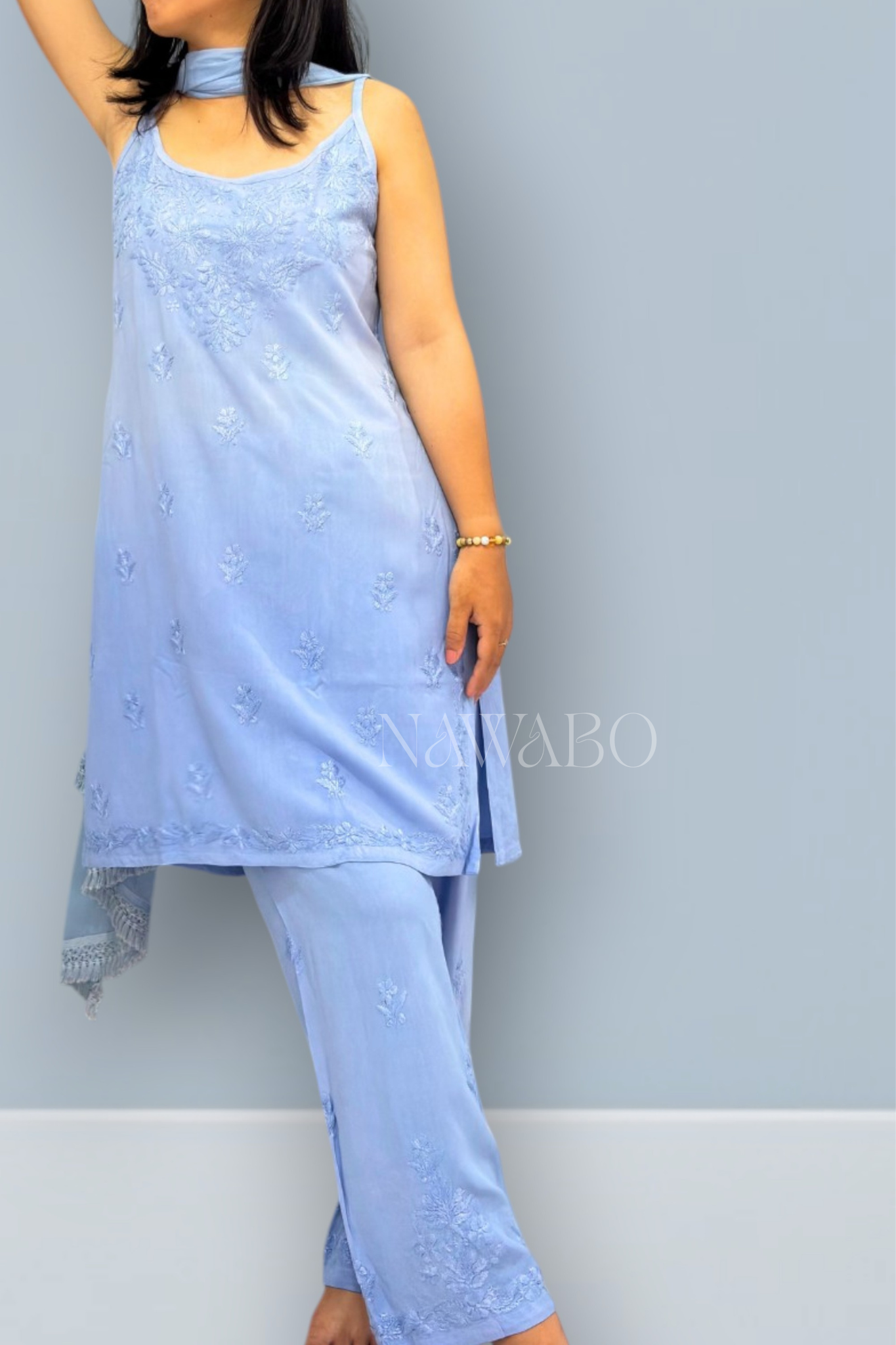 Chikankari Blue Haze Ombre Kurta Set