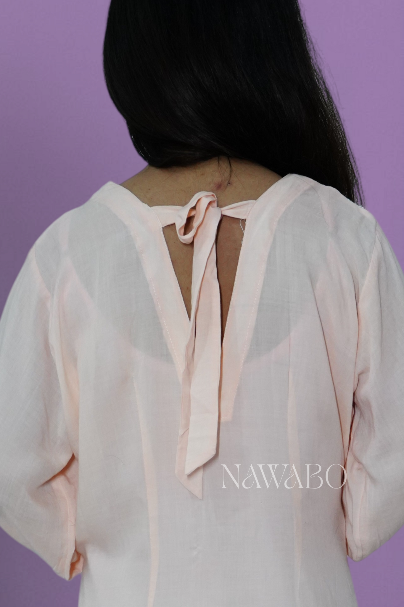 Chikankari peach Fuzz lacy Dress with pockets