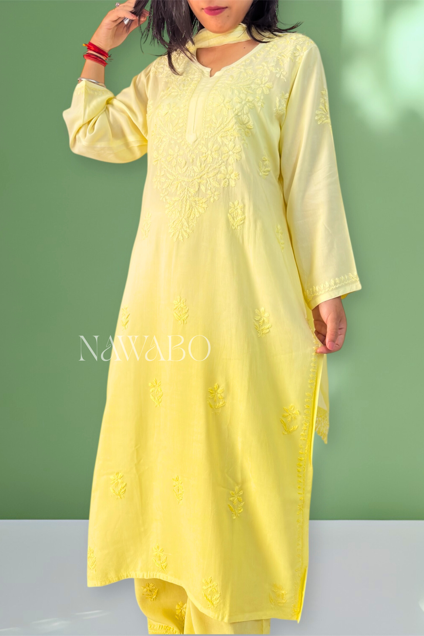 Chikankari Shaded Yellow Kurta Set with Dupatta