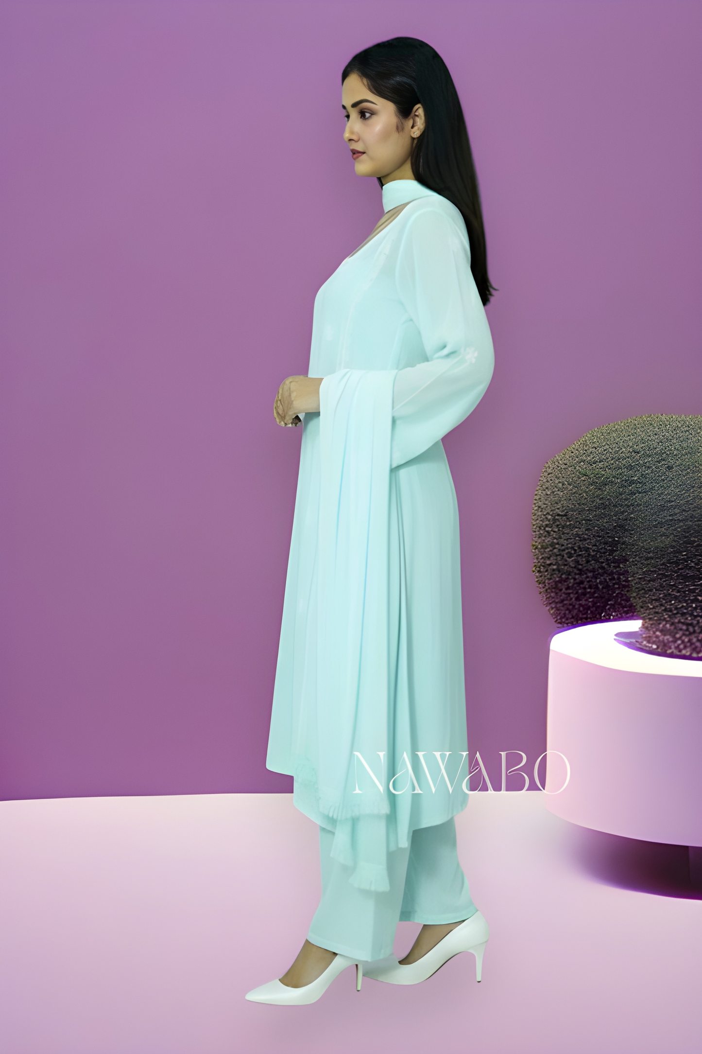 Chikankari Kurta Set Blue Muslin