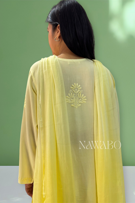 Chikankari Shaded Yellow Kurta Set with Dupatta