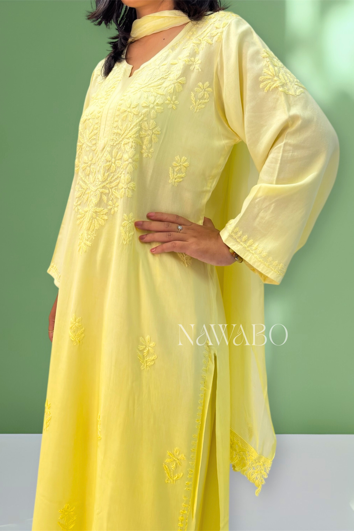 Chikankari Shaded Yellow Kurta Set with Dupatta