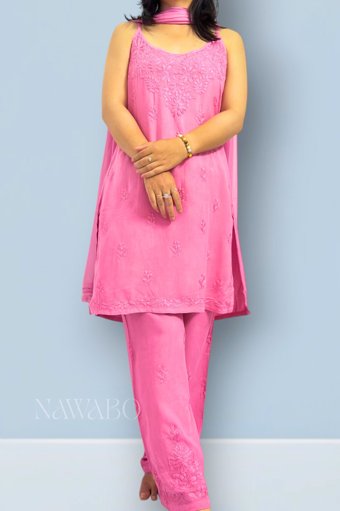 Chikankari Rosé Dusk Ombre Kurta Set