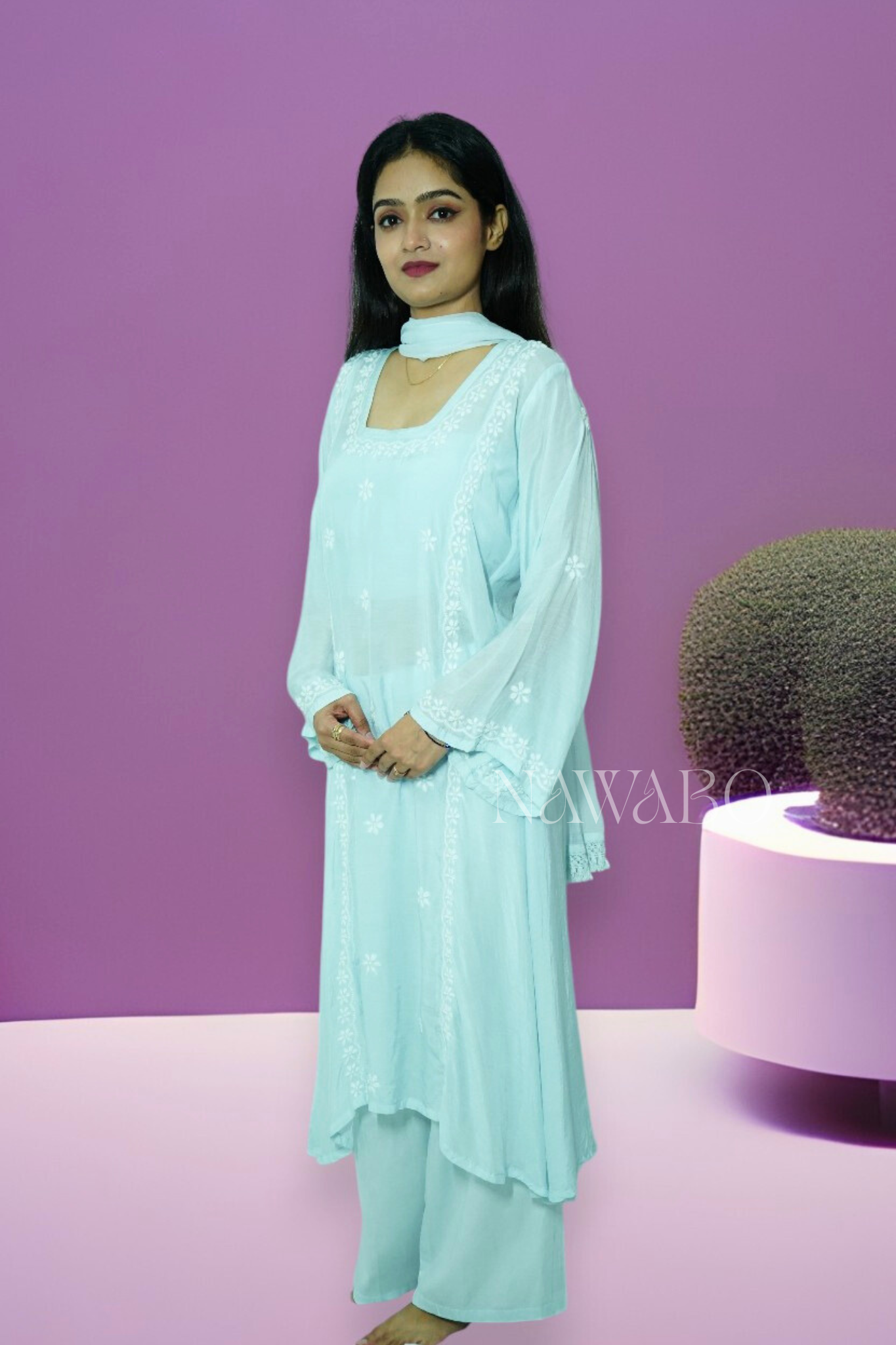 Chikankari Kurta Set Blue Muslin