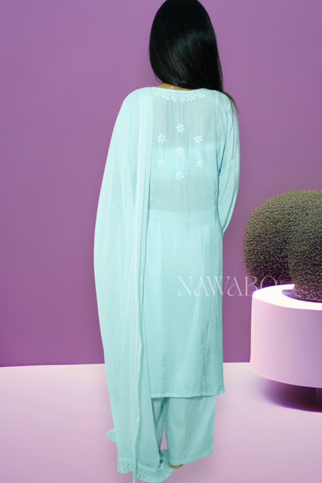 Chikankari Kurta Set Blue Muslin