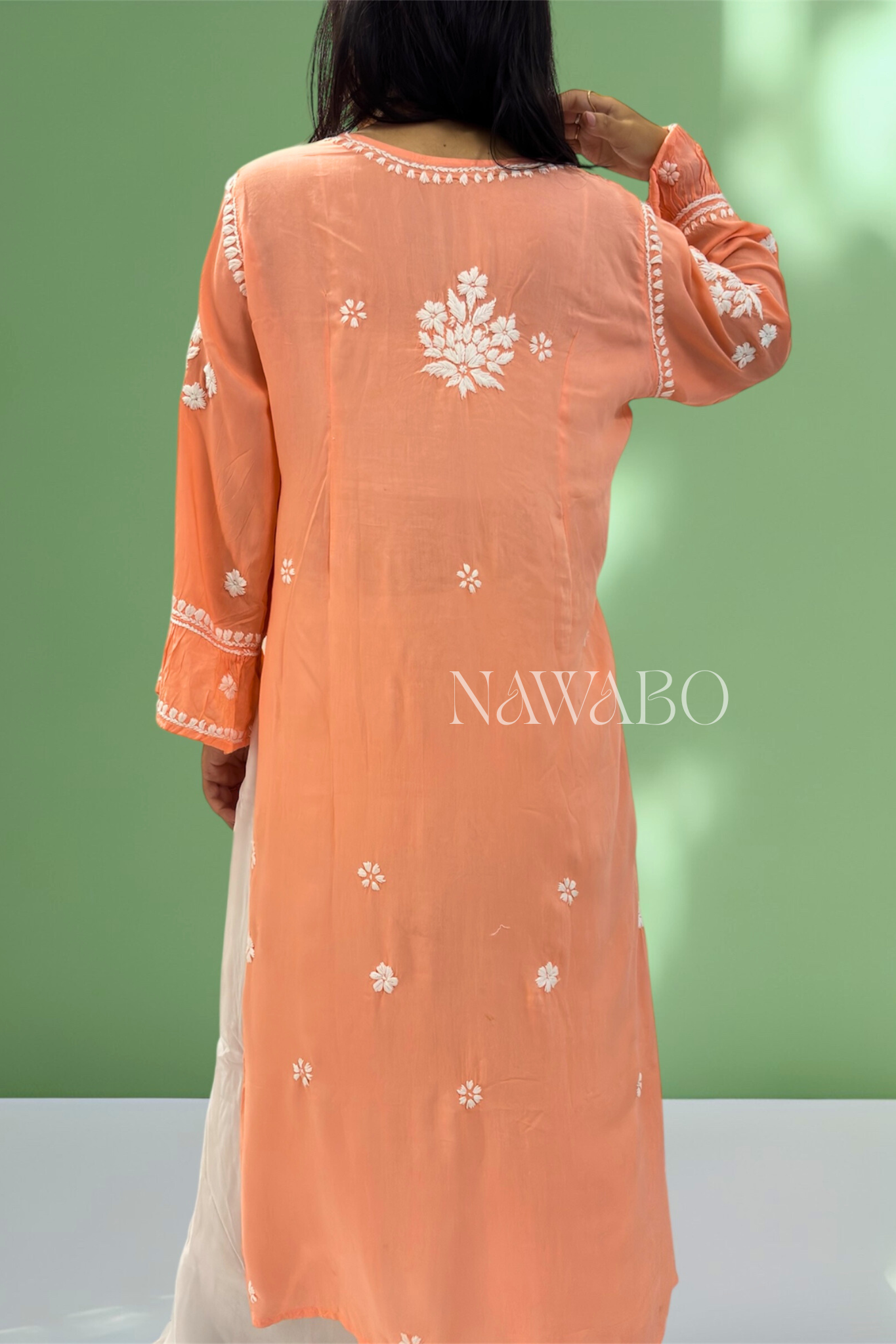 Chikankari Sunset Peach Kurta Modal