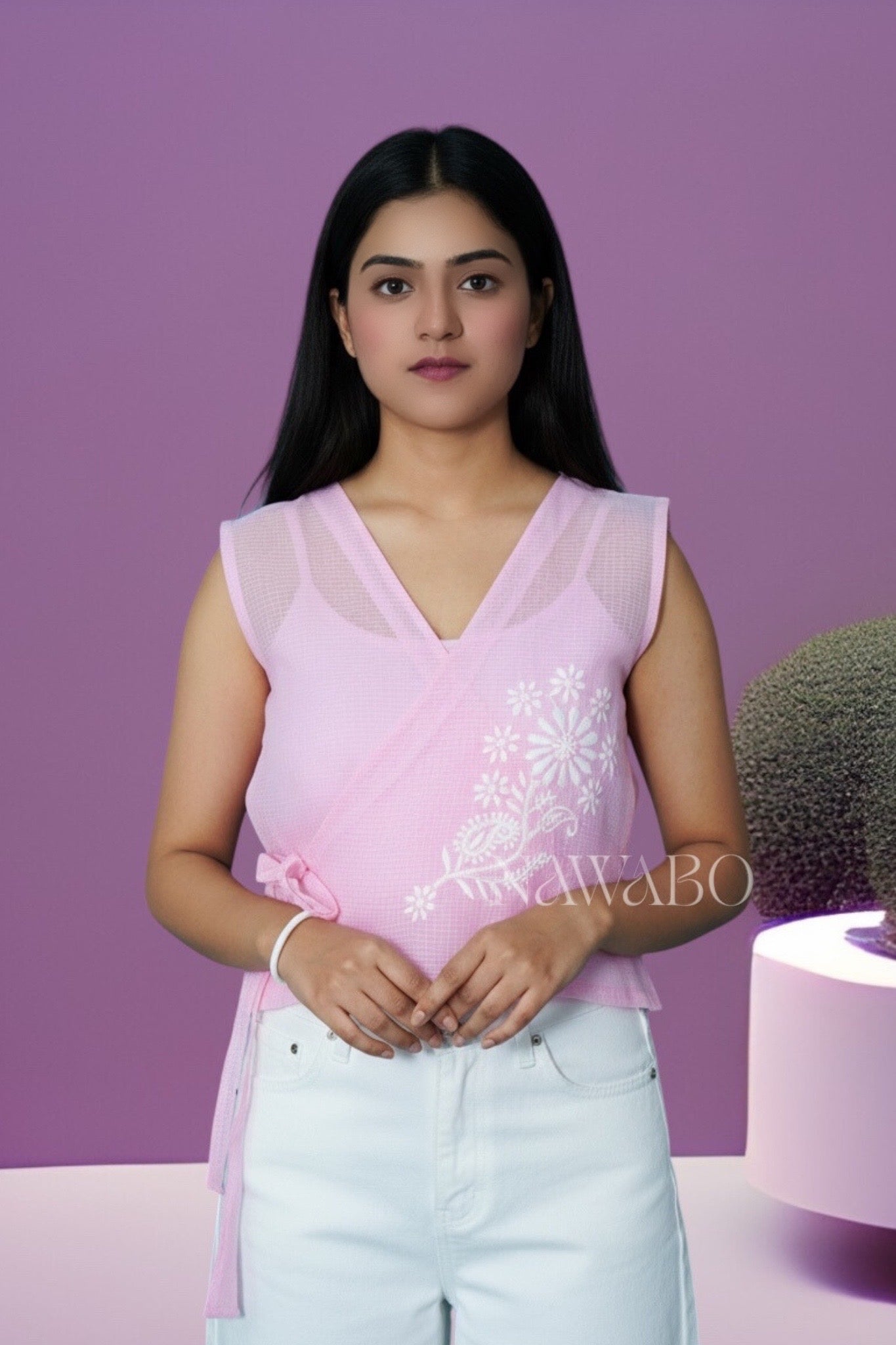 Angrakha Koti top in Rosé Cloud