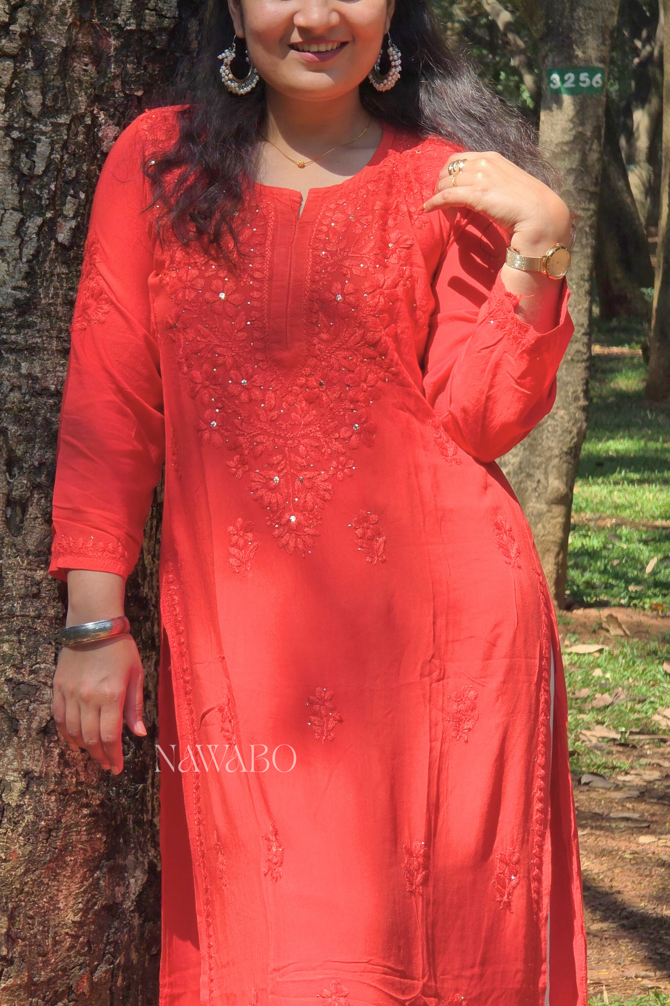 Chikankari Red kurta with Mukaish Work