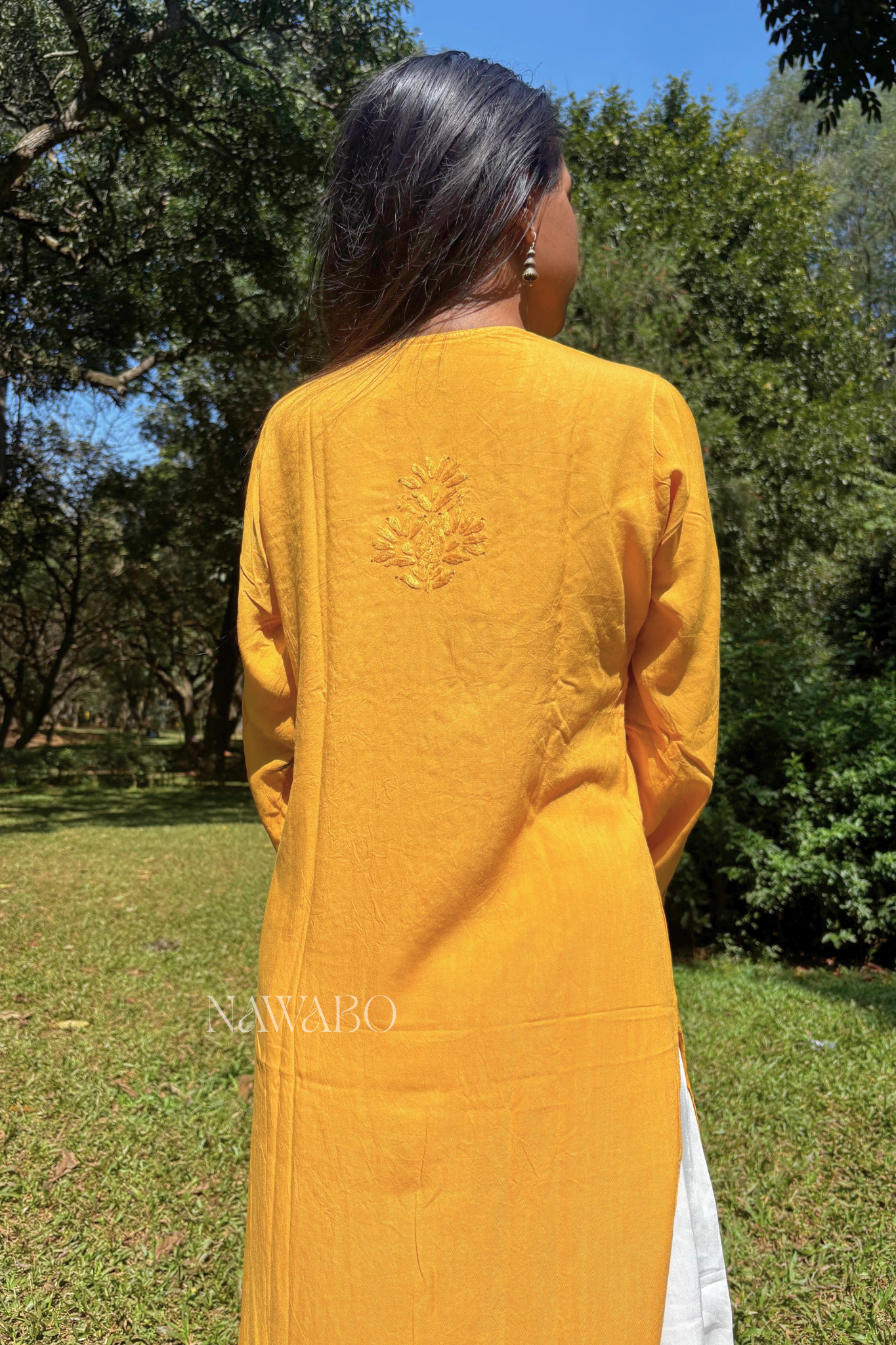Chikankari Mustard Yellow kurta with Mukaish Work