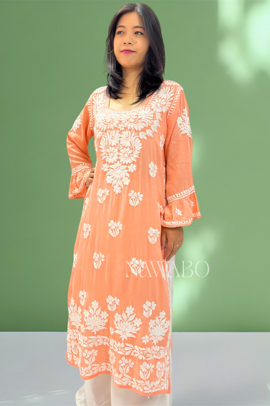 Chikankari Sunset Peach Kurta Modal