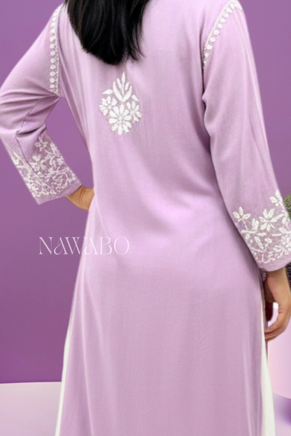 Chikankari Mouve Lace Long Kurta