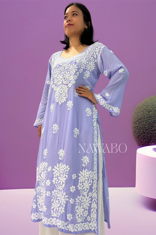 Chikankari Misty Blue Kurta  Modal