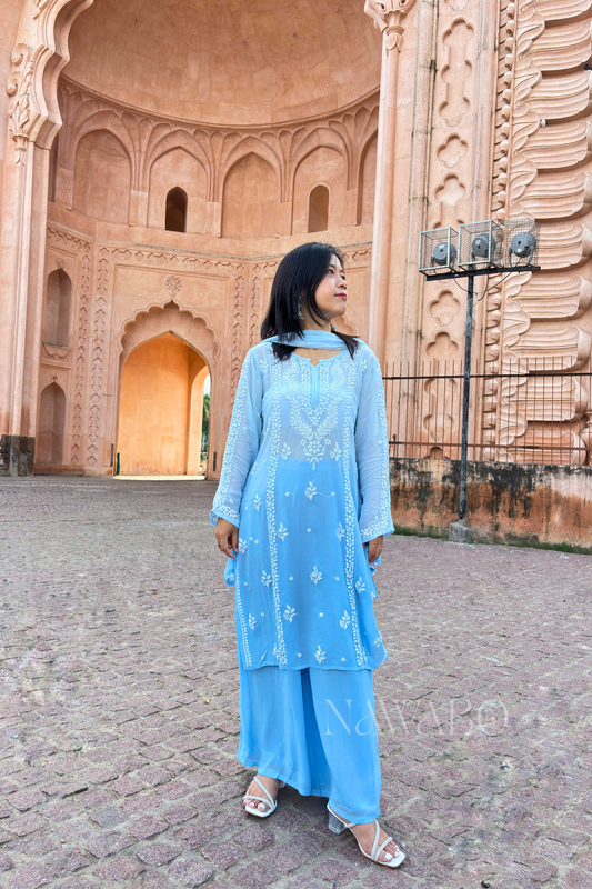 Chikankari Blue Ombre Kurta Set with Dupatta