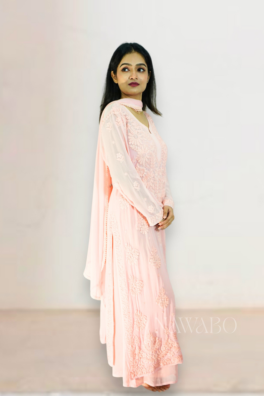 Chikankari Peach Ombre Kurta Set with Dupatta