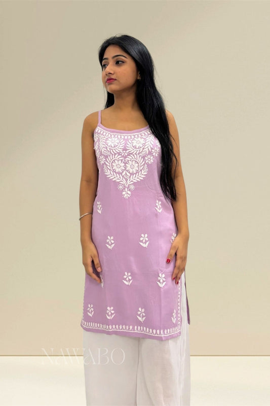 Chikankari Strappy Short Kurta Dusty Mouve