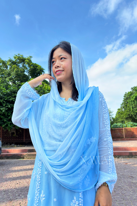 Chikankari Blue Ombre Kurta Set with Dupatta