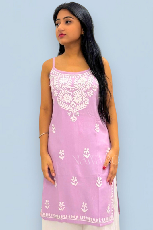 Chikankari Strappy Short Kurta Dusty Mouve