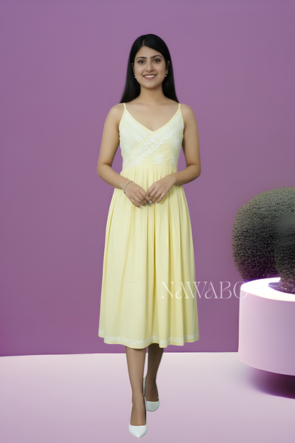 Chikankari Blush Lime Strappy Dress