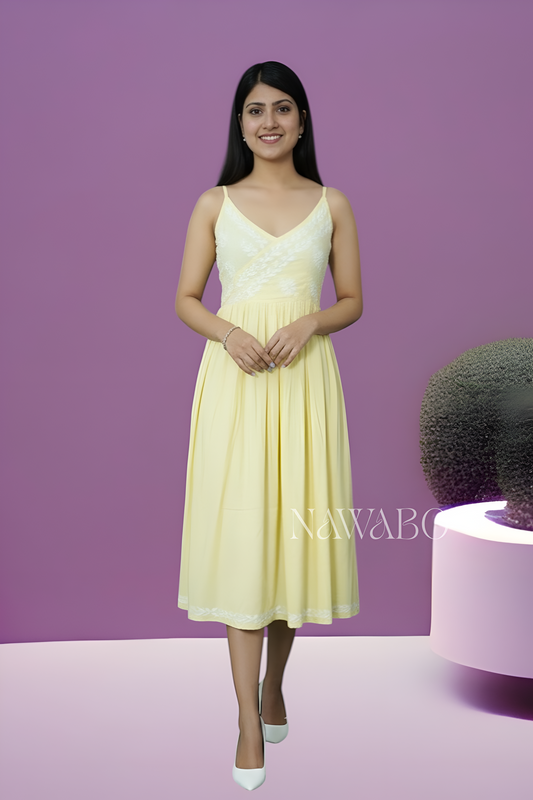 Chikankari Blush Lime Strappy Dress