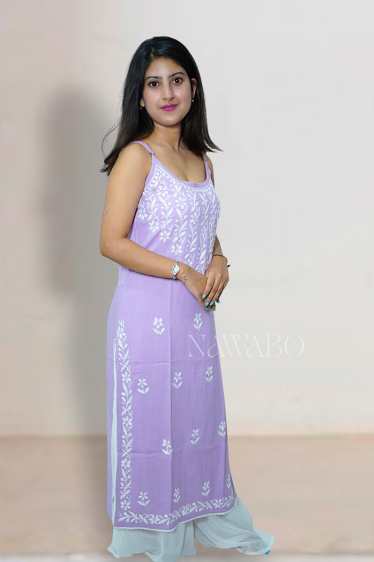 Chikankari Strappy Long Kurta Dusty Mouve