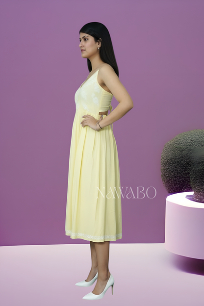 Chikankari Blush Lime Strappy Dress